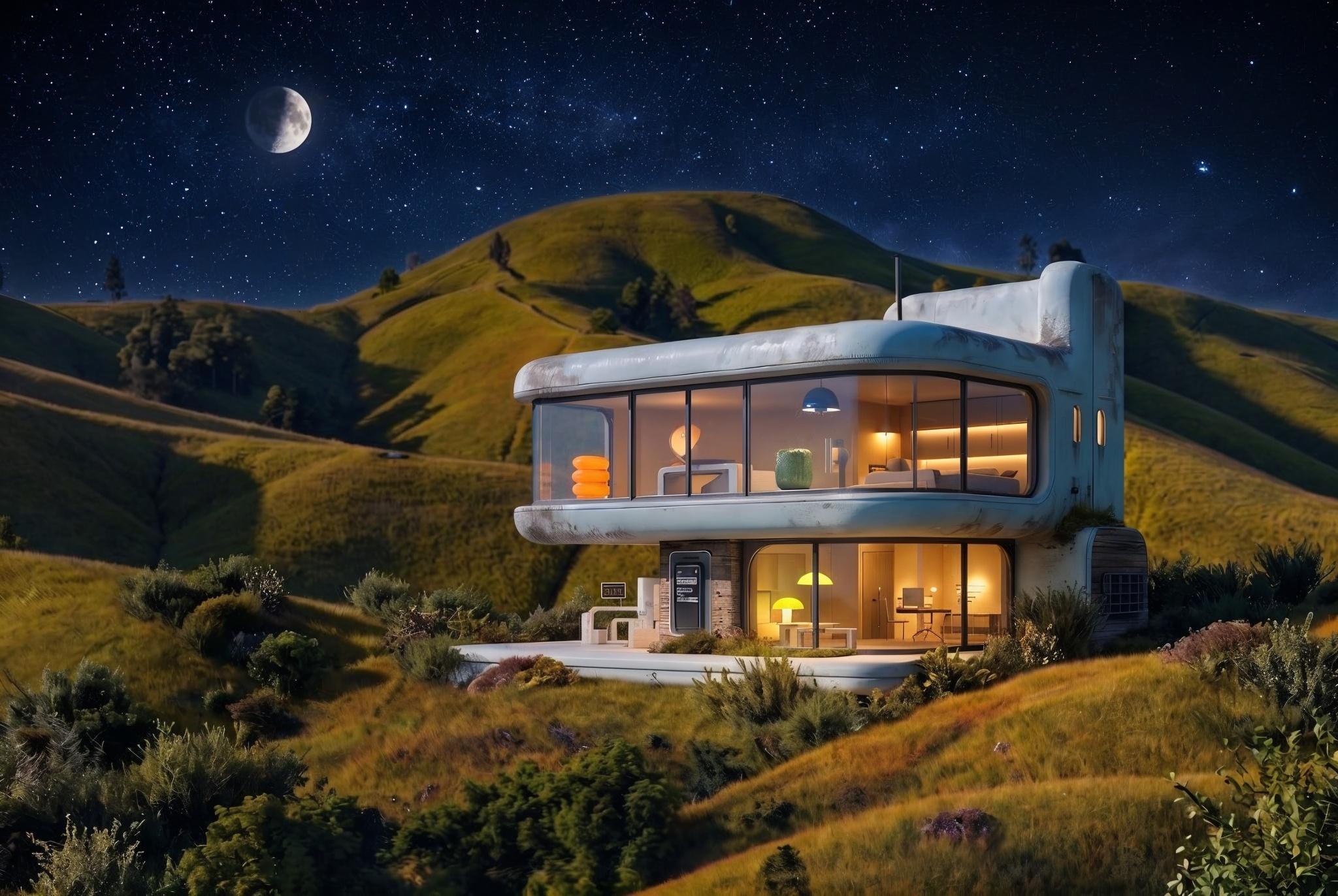 Minimalistisches Haus bei Nacht